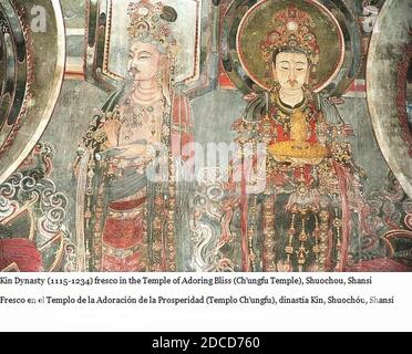 Fresko aus der Kin-Dynastie (1115-1234) im Ch'ung-Fu-Tempel Shuo-chou Shansi. Stockfoto