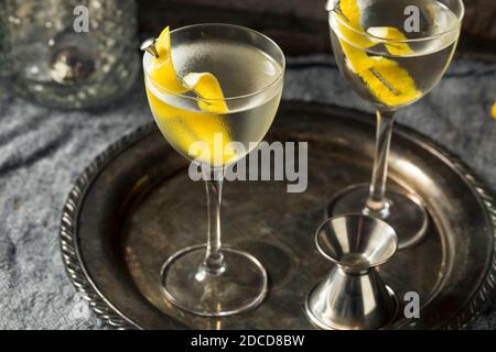 Boozy Lemon Dry Gin Martini mit Wermut Stockfoto