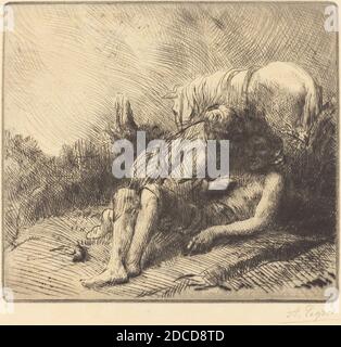 Alphonse Legros, (Künstler), französisch, 1837 - 1911, der gute Samariter (Le bon samaritain), Radierung und Trockenpunkt Stockfoto