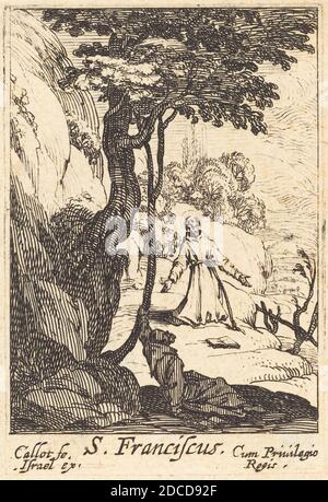 Jacques Callot, (Künstler), Französisch, 1592 - 1635, St. Francis, The Penitents, (Serie), 1592-1635, Radierung, Platte: 6.03 × 3.49 cm (2 3/8 × 1 3/8 Zoll), Blatt: 7.3 × 5.24 cm (2 7/8 × 2 1/16 Zoll Stockfoto