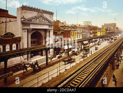 Third Avenue El, The Bowery, New York City, c. 1900 Stockfoto