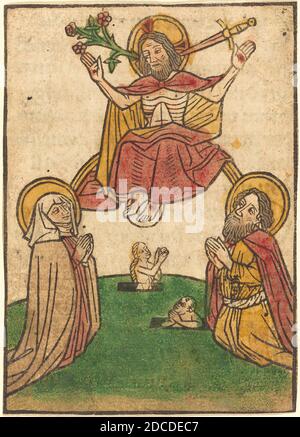 Ludwig von Ulm, (Künstler), deutsch, aktiv 1450/1470, das jüngste Gericht, Passion Christi, (Serie), handkolorierter Holzschnitt (Blockbutseite), insgesamt: 11.1 x 7.9 cm (4 3/8 x 3 1/8 Zoll), insgesamt (Außenrahmenmaße): 59.7 x 44.5 cm (23 1/2 x 17 1/2 Zoll Stockfoto