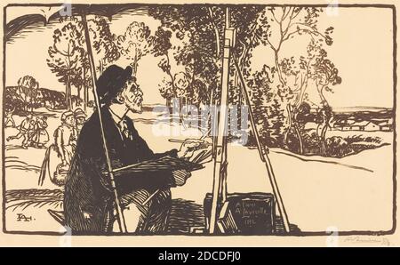 Auguste Lepère, (Künstler), französisch, 1849 - 1918, The Landscape Artist (Le paysagiste), 1912, Farbholzschnitt Stockfoto