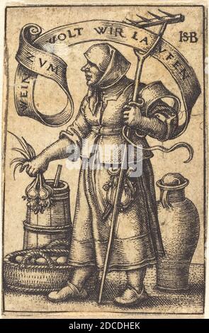 Sebald Beham, (Künstler), deutsch, 1500 - 1550, The Market Woman, Gravur Stockfoto