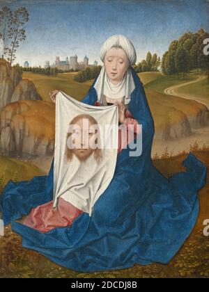 Hans Memling, (Künstler), Niederlandisch, aktiv c. 1465 - 1494, Saint Veronica, c. 1470/1475, Öl auf Platte, lackierte Oberfläche: 30.3 x 22.8 cm (11 15/16 x 9 Zoll), Gesamt (Platte): 31.2 x 24.4 cm (12 5/16 x 9 5/8 Zoll), gerahmt: 38.9 x 31.8 x 3.8 cm (15 5/16 x 12 1/2 x 1 1/2 Zoll Stockfoto