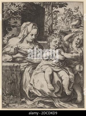 Annibale Carracci, (Künstler), Bolognese, 1560 - 1609, die Madonna der Schwalbe (La Madonna della Rondinella), 1587, Gravur Stockfoto