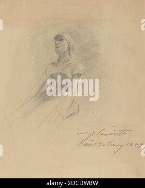 Lovis Corinth, (Künstler), deutsch, 1858 - 1925, sitzende junge Frau, 1889, Graphit auf Wove-Papier, gesamt (ca.): 41.7 x 33.5 cm (16 7/16 x 13 3/16 Zoll Stockfoto