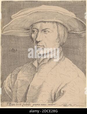 Niederländisch 16. Jahrhundert, (Künstler), Lucas van Leyden, (verwandter Künstler), Niederländisch, 1489/1494 - 1533, Albrecht Dürer, (Künstler danach), deutsch, 1471 - 1528, Selbstporträt, 1525, Radierung Stockfoto