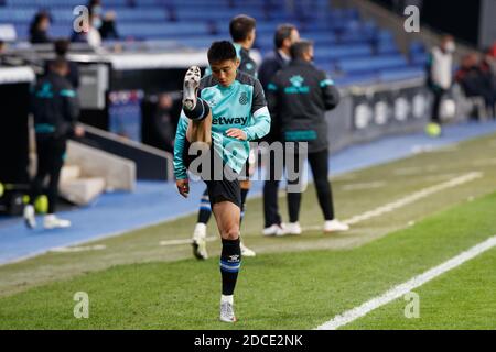 Barcelona, Spanien. November 2020. Wu Lei von RCD Espanyol während des Liga SmartBank Spiels zwischen RCD Espanyol und gegen Girona FC im RCD Stadium in Barcelona, Spanien. Quelle: David Ramirez/DAX/ZUMA Wire/Alamy Live News Stockfoto