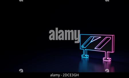 3d Rendering Techno neon lila blau leuchtenden Umriss Drahtmodell Symbol Von Schranke Verkehrsschild mit Streifen isoliert auf schwarz Hintergrund mit Hochglanz Stockfoto