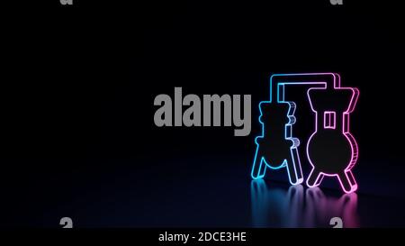 3d Rendering Techno neon lila blau leuchtenden Umriss Drahtmodell Symbol Von Alchemie Ausrüstung Trank isoliert auf schwarzem Hintergrund mit glänzend Reflexion ein Stockfoto