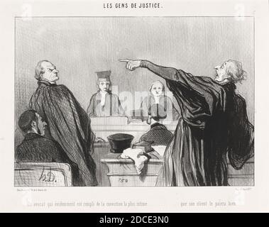 Honoré Daumier, (Künstler), französisch, 1808 - 1879, UN Avocat qui est... rempli de la conviction... intime..., Les Gens de Justice: pl.6, (Serie), 1845, Lithographie Stockfoto