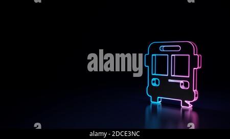 3d Rendering Techno neon lila blau leuchtenden Umriss Drahtmodell Symbol Von Bus Vorderansicht im Verkehr isoliert auf schwarzem Hintergrund Mit glänzender Reflexion Stockfoto