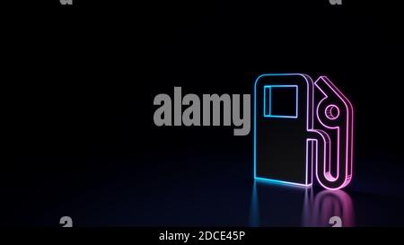 3d Rendering Techno neon lila blau leuchtenden Umriss Drahtmodell Symbol Von Tankstelle für Autos isoliert auf schwarzem Hintergrund mit Glänzende Reflektion auf Floo Stockfoto