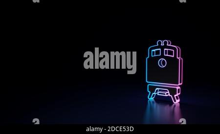3d Rendering Techno neon lila blau leuchtenden Umriss Drahtmodell Symbol Von Zug Vorderansicht isoliert auf schwarzem Hintergrund mit glänzend Spiegelung auf dem Boden Stockfoto
