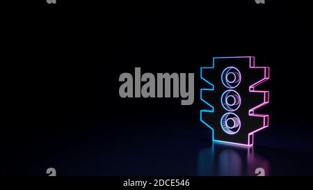 3d Rendering Techno neon lila blau leuchtenden Umriss Drahtmodell Symbol Von Ampeln isoliert auf schwarzem Hintergrund mit glänzenden Reflexion Auf dem Boden Stockfoto