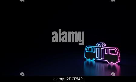 3d Rendering Techno neon lila blau leuchtenden Umriss Drahtmodell Symbol Der Straßenbahnweg vom Profil isoliert auf schwarzem Hintergrund mit Glänzende Reflexion auf Flo Stockfoto