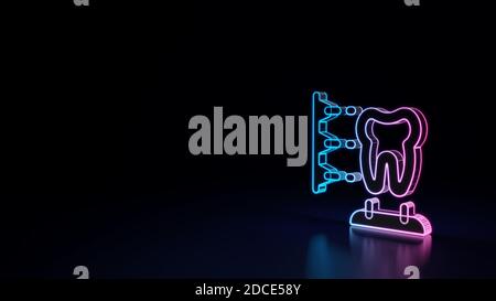 3d Rendering Techno neon lila blau leuchtenden Umriss Drahtmodell Symbol Von 3d-Druck Stomatologie Zahn auf schwarzem Hintergrund mit isoliert Glänzende Reflexion o Stockfoto