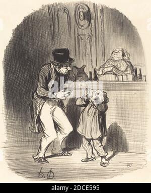 Honoré Daumier, (Künstler), französisch, 1808 - 1879, UN Père qui fait sucer à son fils..., Les Papas: pl.8, (Serie), 1847, Lithographie Stockfoto