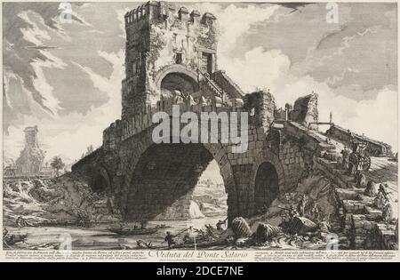 Giovanni Battista Piranesi, (Künstler), Venetian, 1720 - 1778, Veduta del Ponte Salario, Vedute di Roma, (Serie), 1756/1757, Radierung Stockfoto