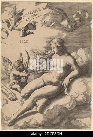 Lucas van Leyden, (Künstler), Niederlandisch, 1489/1494 - 1533, Venus und Amor, 1528, Gravur Stockfoto