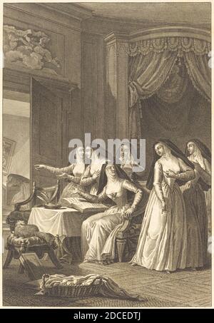 Charles Emmanuel Patas, (Künstler), Französisch, 1744 - 1802, Charles Monnet, (Künstler nach), Französisch, 1732 - nach 1808, Soeur Jeanne, Fragonard Plates for 'Contes et nouvelles' by La Fontaine, (Serie), Radierung und Gravur Stockfoto