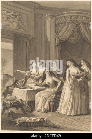 Charles Emmanuel Patas, (Künstler), Französisch, 1744 - 1802, Charles Monnet, (Künstler nach), Französisch, 1732 - nach 1808, Soeur Jeanne, Fragonard Plates for 'Contes et nouvelles' by La Fontaine, (Serie), Radierung und Gravur Stockfoto