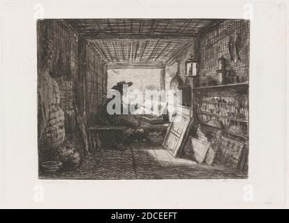 Charles-François Daubigny, (Künstler), Französisch, 1817 - 1878, Atelier auf dem Boot (Le Bateau-Atelier), Voyage en bateau, (Serie), 1862, Radierung, Platte: 12.9 x 17.9 cm (5 1/16 x 7 1/16 Zoll), Blatt: 31.6 x 44.8 cm (12 7/16 x 17 5/8 Zoll Stockfoto