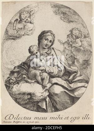 Antonio Balestra, (Künstler), Venetian, 1666 - 1740, Jungfrau und Kind auf einer Wolke, 1702, Radierung Stockfoto