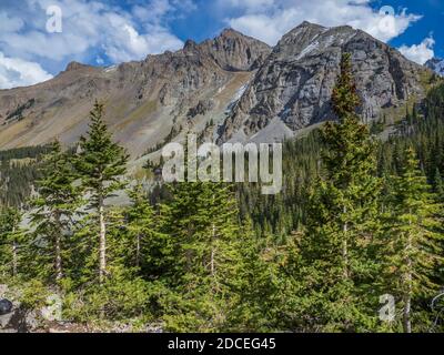 Mt. Sneffels vom Blue Lakes Trail, Uncompahgre National Forest, Ridgway, Colorado. Stockfoto