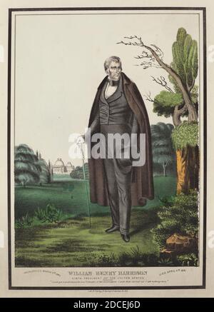 Nathaniel Currier, (Verlag), Amerikaner, 1813 - 1888, William Henry Harrison: Neunter Präsident der Vereinigten Staaten, handkolorierte Lithographie Stockfoto