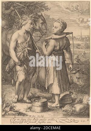 Jan Pietersz Saenredam, (Künstler), Niederländisch, 1565 - 1607, Hendrick Goltzius, (Künstler nach), Niederländisch, 1558 - 1617, Sommer, die vier Jahreszeiten, (Serie), 1601, Gravur Stockfoto