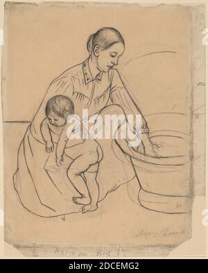 Mary Cassatt, (Künstler), Amerikaner, 1844 - 1926, The Bath, 1890-1891, Graphit und schwarzer Buntstift, Blatt: 34.2 × 27.4 cm (13 7/16 × 10 13/16 Zoll Stockfoto