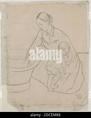 Mary Cassatt, (Künstler), Amerikaner, 1844 - 1926, The Bath, 1890-1891, transferierter Softground mit Graphit, Blatt: 34.13 × 27.46 cm (13 7/16 × 10 13/16 in Stockfoto