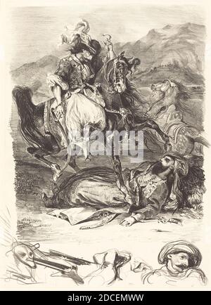 Eugène Delacroix, (Künstler), Französisch, 1798 - 1863, die Schlacht von Giaour und Pascha (Combat du Giaour et du Pacha), 1827, Lithographie, Stein: 37.5 × 26.7 cm (14 3/4 × 10 1/2 in.), Blatt: 41.2 × 29.6 cm (16 1/4 × 11 5/8 in Stockfoto