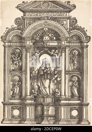 Albrecht Altdorfer, (Künstler), deutsch, 1480 oder früher - 1538, Altar mit der Jungfrau und Kind und den Heiligen Christopher, Barbara, Georg und Katharina, c. 1520, Holzschnitt Stockfoto