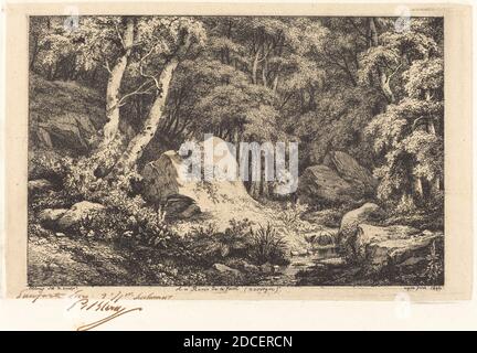 Eugène Bléry, (Künstler), französisch, 1805 - 1887, Au ravin de la faille, Auvergne (die Schlucht der Auvergne), 1846, Radierung auf Chine applique, Platte: 12.8 x 20 cm (5 1/16 x 7 7/8 Zoll), Blatt: 22.7 x 30.8 cm (8 15/16 x 12 1/8 Zoll Stockfoto