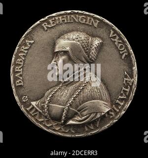 Hans Kels der Jüngere, (Medaillengewinner), Deutsch, c. 1508/1510 - 1565, Barbara Reihing, 1491-1566, Ehefrau von Georg Hermann 1512, 1538, Blei, Gesamtdurchmesser: 5.19 cm 1/16, Bruttogewicht: 41.09 g (0.091 lb.), Achse: 12:00 Stockfoto