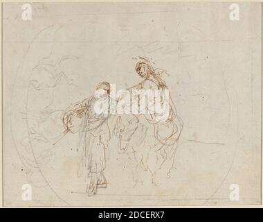 Stefano della Bella, (Künstler), Florentine, 1610 - 1664, The Flight into Egypt, Stift und braune Tinte mit Graphit auf Papier, Blatt: 11.6 x 14.8 cm (4 9/16 x 5 13/16 Zoll Stockfoto