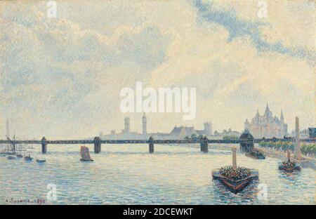 Camille Pissarro, (Künstler), Französisch, 1830 - 1903, Charing Cross Bridge, London, 1890, Öl auf Leinwand, insgesamt: 60 x 90 cm (23 5/8 x 35 7/16 Zoll), gerahmt: 71.8 x 104.1 x 4.1 cm (28 1/4 x 41 x 1 5/8 Zoll Stockfoto