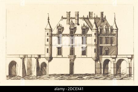 Charles Meryon, (Künstler), französisch, 1821 - 1868, Jacques Androuet du Cerceau, (Künstler nach), französisch, 1520 - 1585/1586, Chateau de Chenonceau, 1re planche (das Schloss von Chenonceau, 1. Platte), 1856, Radierung Stockfoto