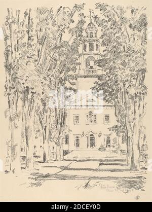 Childe Hassam, (Künstler), Amerikaner, 1859 - 1935, George C. Miller, (Drucker), Amerikaner, 1894 - 1966, Colonial Church, Gloucester, 1918, Lithographie in schwarz Stockfoto