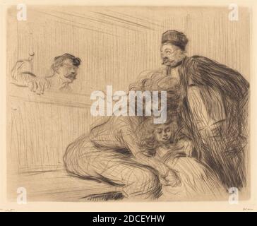 Jean-Louis Forain, (Künstler), Französisch, 1852 - 1931, der Anwalt im Gespräch mit dem Gefangenen (erste Platte), 1909, Trockenpunkt in braun auf Webepapier Stockfoto