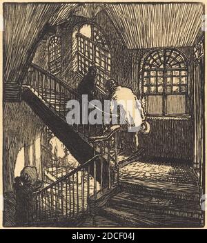 Auguste Lepère, (Künstler), französisch, 1849 - 1918, Escalier de la maison ou etait le Chateau Rouge, La Bievre, Les Gobelins, Saint-Severin, (Serie), veröffentlicht 1901, Holzstich Stockfoto