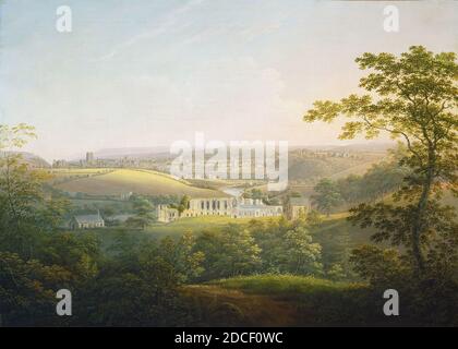 George Cuitt der Jüngere, (Künstler), britisch, 1779 - 1854, Easby Abbey, in der Nähe von Richmond, c.. 1821/1854, Öl auf Leinwand, gesamt: 65.9 x 91.6 cm (25 15/16 x 36 1/16 Zoll), gerahmt: 80 x 105.4 x 6.9 cm (31 1/2 x 41 1/2 x 2 11/16 Zoll Stockfoto