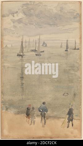 James McNeill Whistler, (Künstler), Amerikaner, 1834 - 1903, Violet, ...The Return of the Fishing Boats, c. 1885, Aquarell auf Karton, insgesamt: 21.2 x 12.7 cm (8 3/8 x 5 Zoll Stockfoto