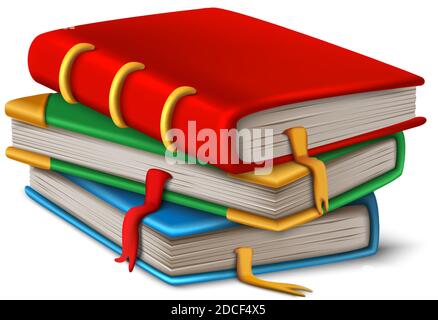 3d realistische Vektor Cartoon Stil Stapel von Büchern. Isoliert auf weißem Hintergrund. Stock Vektor