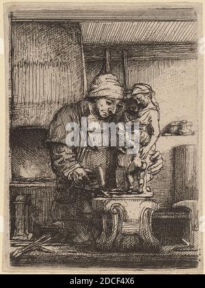 Rembrandt van Rijn, (Künstler), Niederländisch, 1606 - 1669, The Goldsmith, 1655, Radierung und Trockenpunkt, Blatt: 8 x 5.8 cm (3 1/8 x 2 5/16 Zoll Stockfoto