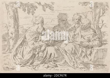 Simone Cantarini, (Künstler), Pesarese, 1612 - 1648, die Heilige Familie, Radierung Stockfoto