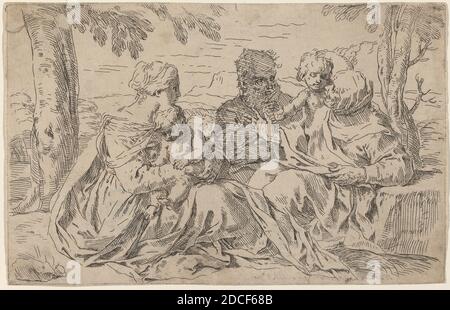 Simone Cantarini, (Künstler), Pesarese, 1612 - 1648, die Heilige Familie, Radierung Stockfoto